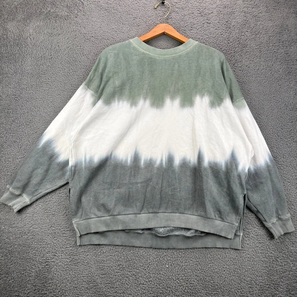 American Eagle Womens M Green Grey White‎ Tie Dye Ombre Crewneck Sweatshirt Soft